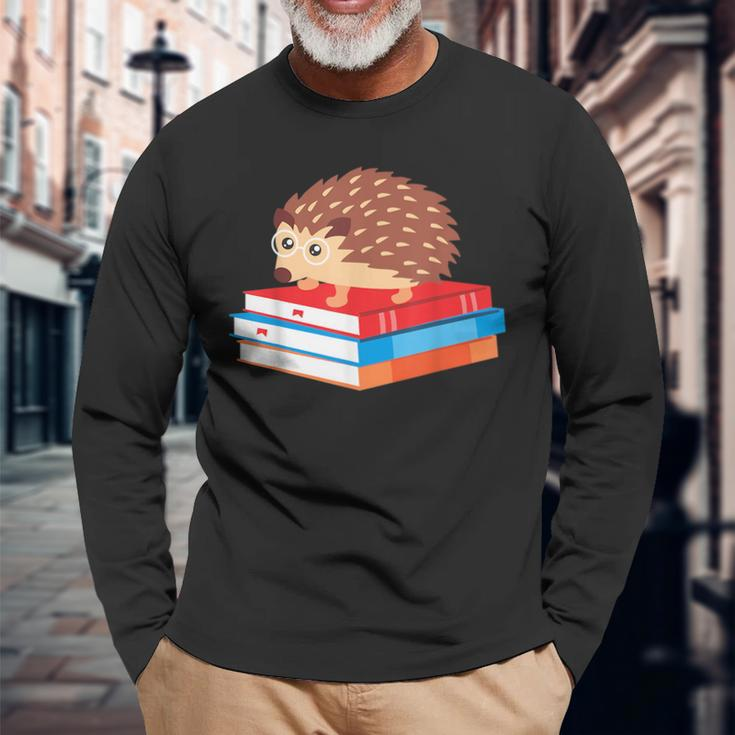 Book Nerd Hedgehog Reading Lover Idea Reading Long Sleeve T-Shirt T-Shirt Gifts for Old Men