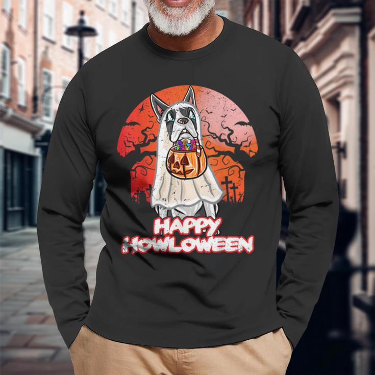 Boston Terrier Happy Halloween Costume Ghost Long Sleeve T-Shirt Gifts for Old Men