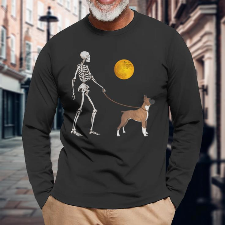 Boxer Skeleton Dog Walking Halloween Costume Long Sleeve T-Shirt Gifts for Old Men