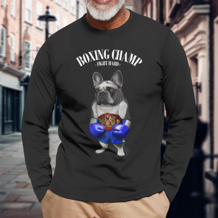 Boxing Champion French Bull Dog Fighter Long Sleeve T-Shirt Gifts for Old Men