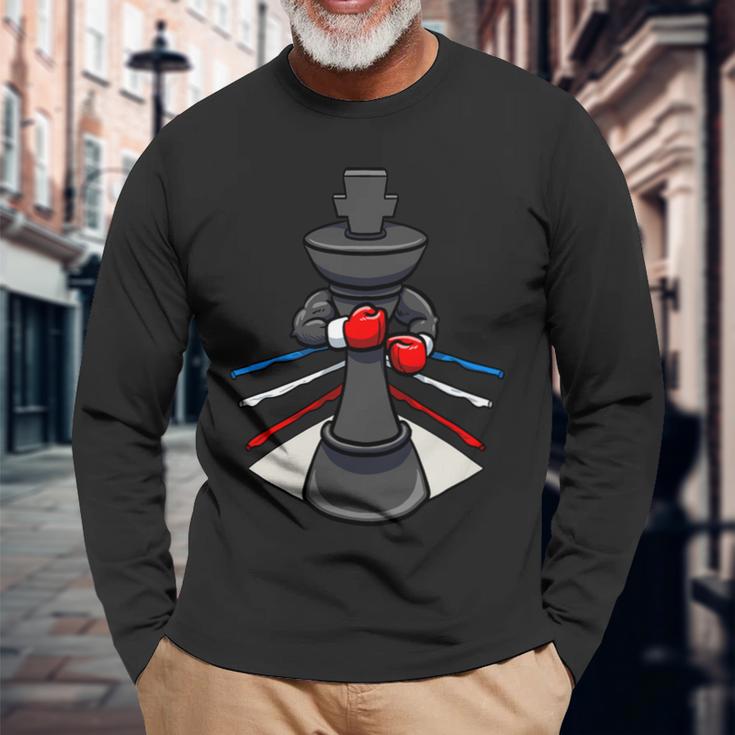 Boxing Chess Piece Boxer Boxing Gloves King Long Sleeve T-Shirt Gifts for Old Men