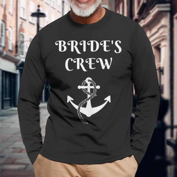 Brides Crew White Font And Anchor Nautical & Wedding Long Sleeve T-Shirt T-Shirt Gifts for Old Men