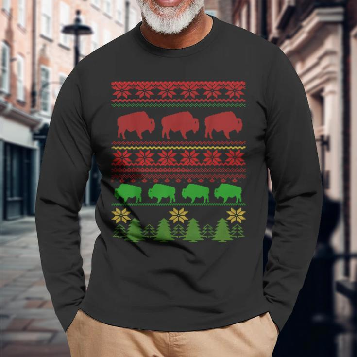 Buffalo Ugly Christmas Sweater Long Sleeve T-Shirt Gifts for Old Men
