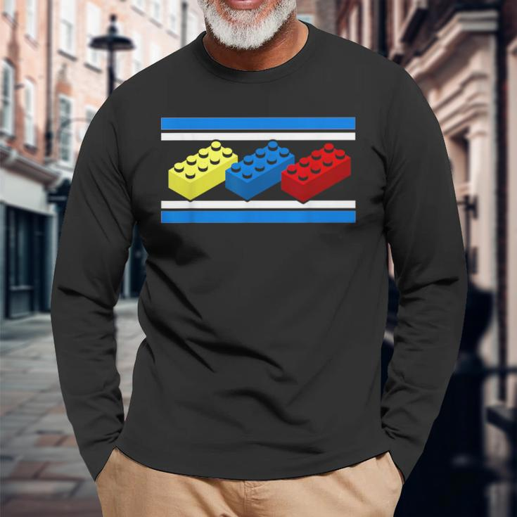 Building Bricks Blocks Master Builder Engineer Construction Long Sleeve T-Shirt Gifts for Old Men