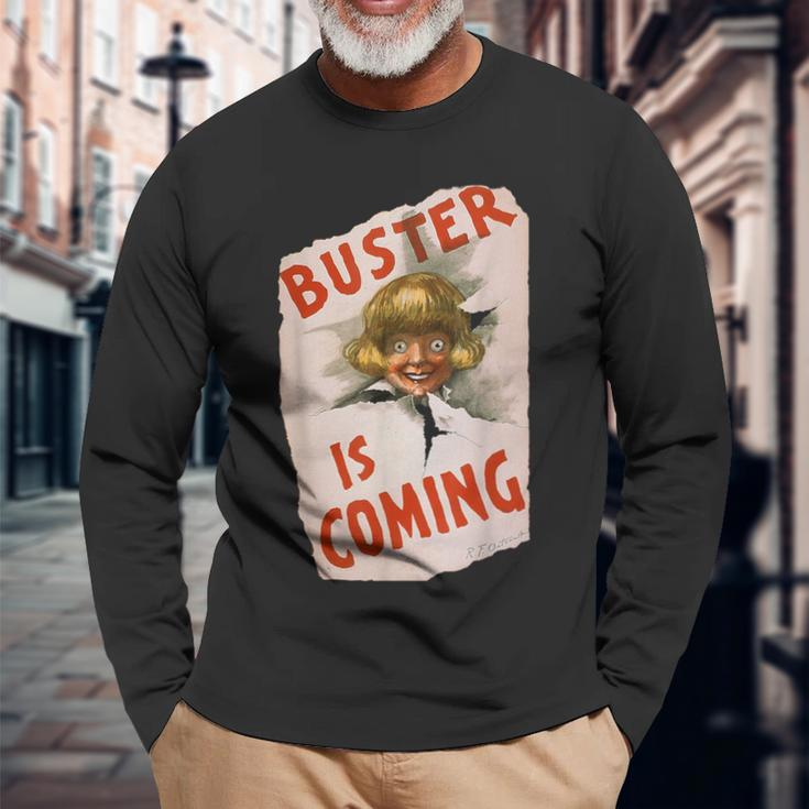 Buster Is Coming Creepy Vintage Shoe Advertisement Long Sleeve T-Shirt Gifts for Old Men