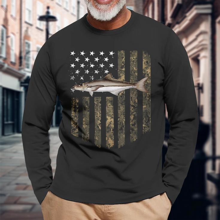 Camo American Flag Cobia Fishing 4Th Of July Long Sleeve T-Shirt Gifts for Old Men