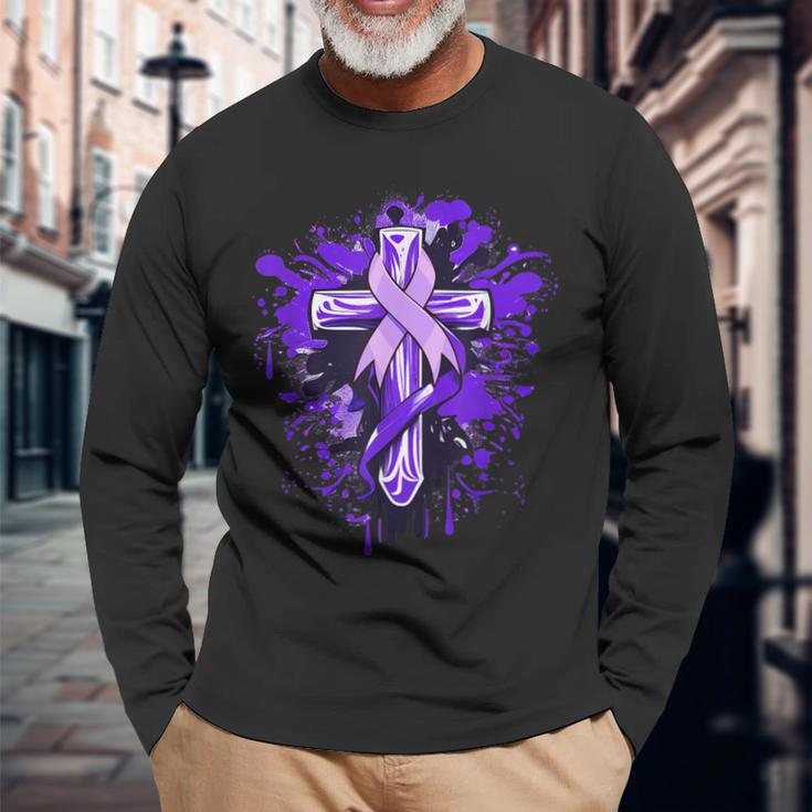 All Cancer Awareness Cross All Cancer Month Long Sleeve T-Shirt T-Shirt Gifts for Old Men