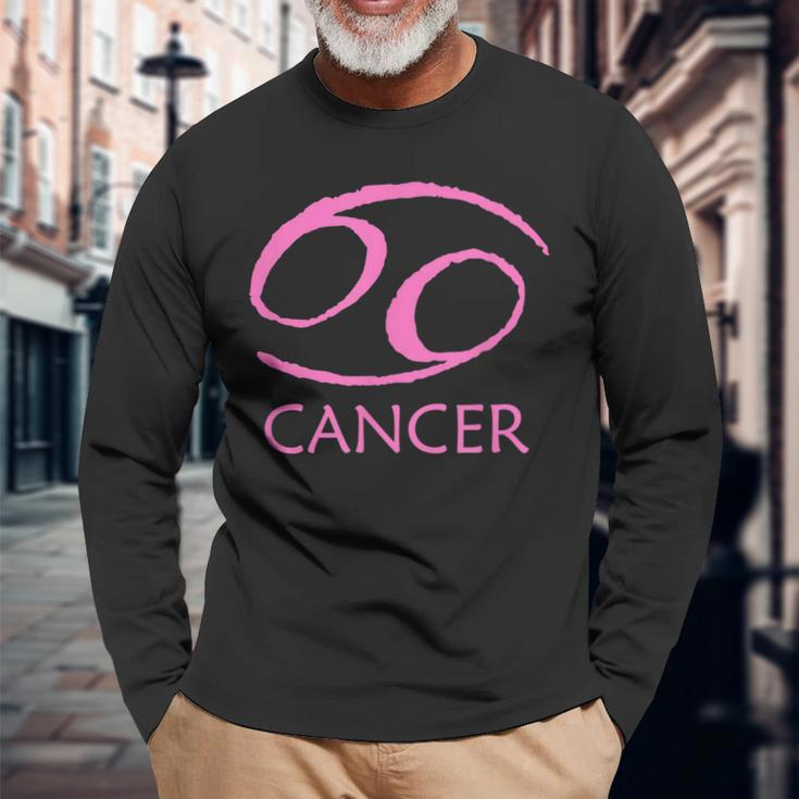Cancer Zodiac Sign Pink Symbol Stars June July Birthday Long Sleeve T-Shirt Gifts for Old Men