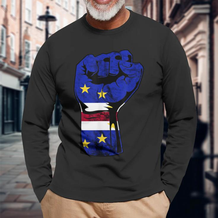 Cape Verde Cape Verdean Flag Power Handfist Cabo Pride Long Sleeve T-Shirt Gifts for Old Men