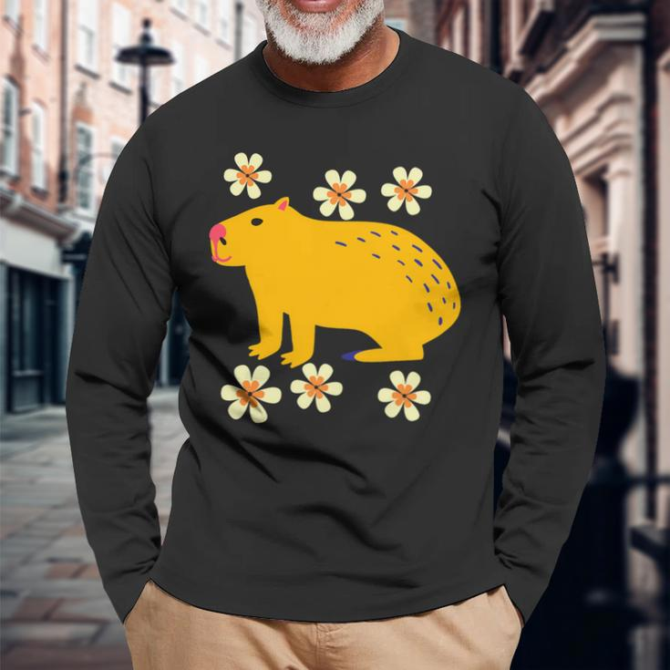 Capybara Flower Lovers Animal Pet Cute Cartoon Comic Long Sleeve T-Shirt Gifts for Old Men