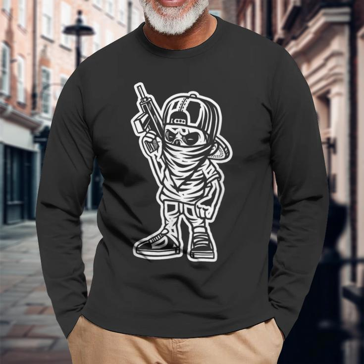 Cartoon Character Badass With A Gun Gangster Chicano Long Sleeve T-Shirt T-Shirt Gifts for Old Men
