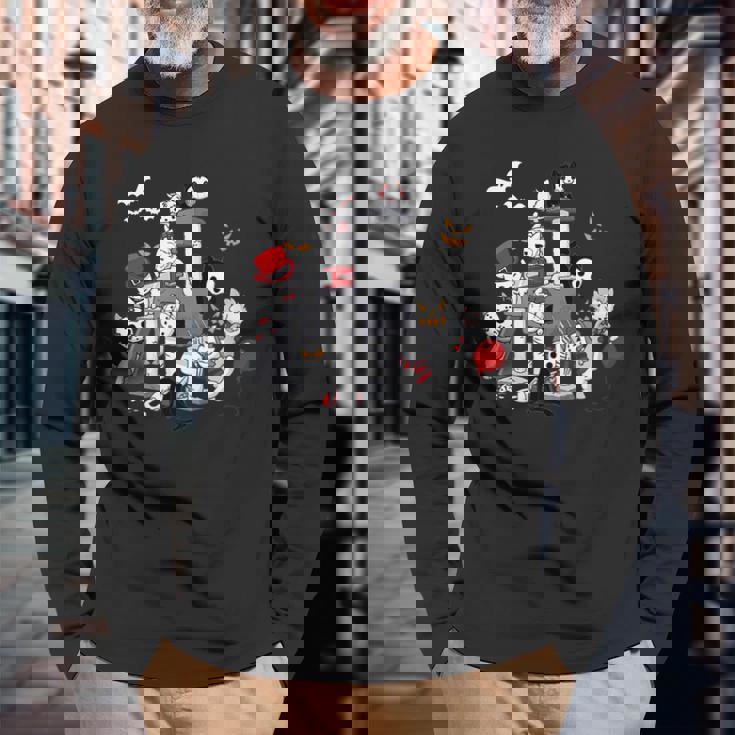 Cats In Horror Movie Costumes On Cat Condo Halloween Halloween Long Sleeve T-Shirt Gifts for Old Men