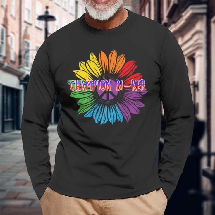 Champion Biker Bisexual Lgbtq Bi Pride Biking Long Sleeve T-Shirt T-Shirt Gifts for Old Men