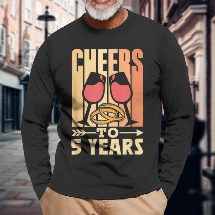 Cheers To 5 Years Jubilee Marriage Wedding Anniversary Five Long Sleeve T-Shirt Gifts for Old Men