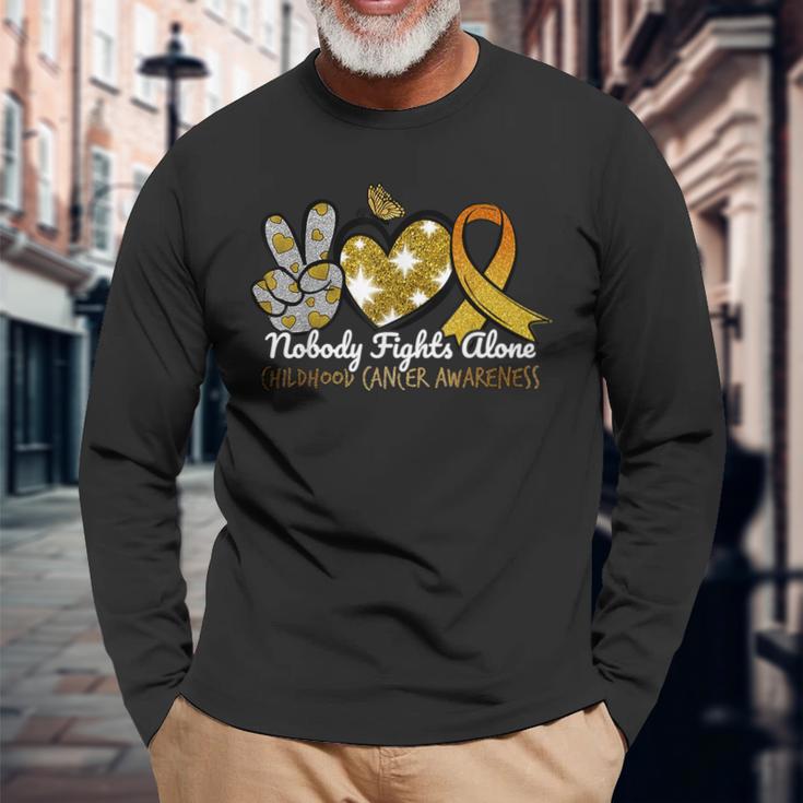 Childhood Cancer Awareness Nobody Fights Alone Support Long Sleeve Gifts for Old Men