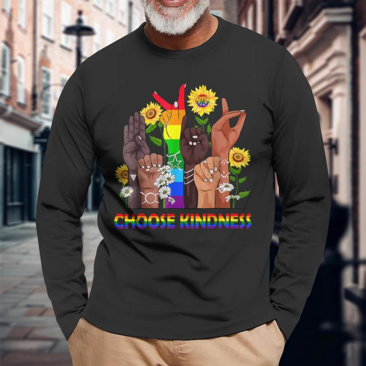 Choose Kindness Sign Language Hand Lgbtq Gay Les Pride Asl Long Sleeve T-Shirt T-Shirt Gifts for Old Men