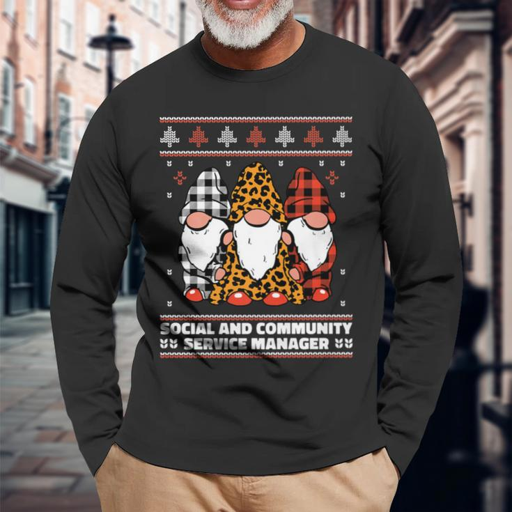 Christmas Santa Gnome Social And Community Service Manager Long Sleeve T-Shirt Gifts for Old Men