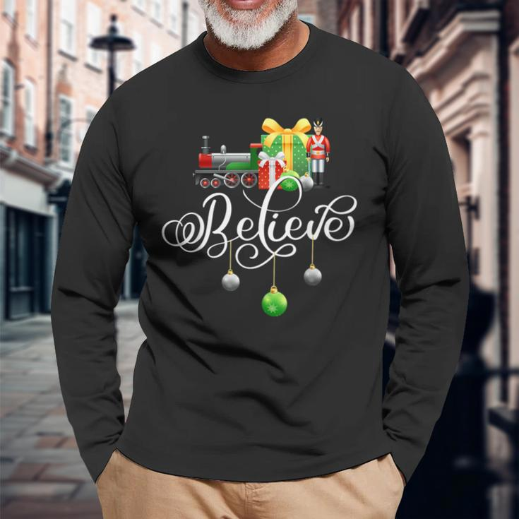 Christmas Train Christmas Believe Polar Express Xmas Santa Long Sleeve T-Shirt Gifts for Old Men