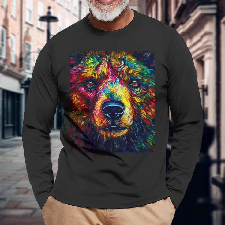 Colorful Grizzly Bear Closeup Long Sleeve T-Shirt Gifts for Old Men