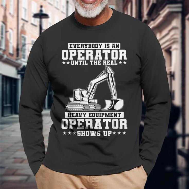 Construction Worker Excavator Heavy Equipment Operator Construction Long Sleeve T-Shirt Gifts for Old Men