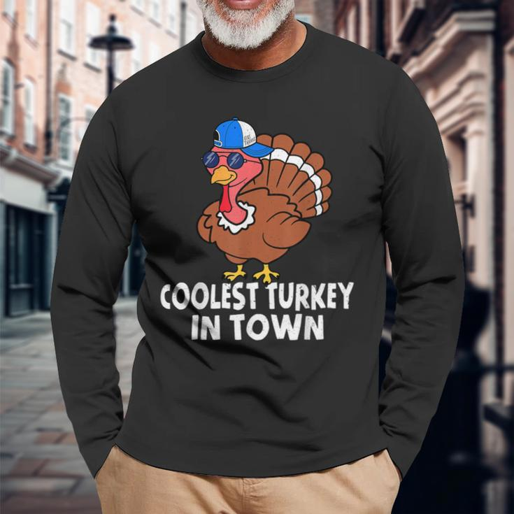 Coolest Turkey In Town Turkey Thanksgiving Boys Long Sleeve T-Shirt Gifts for Old Men