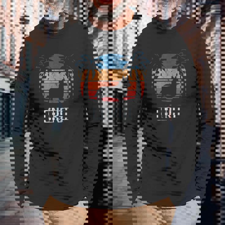 Corgi Dog Retro 70S 80S Beach Long Sleeve T-Shirt T-Shirt Gifts for Old Men