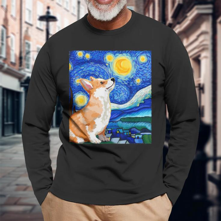 Corgi Starry Night Art Dog Art Corgi Owner Corgi Long Sleeve Gifts for Old Men