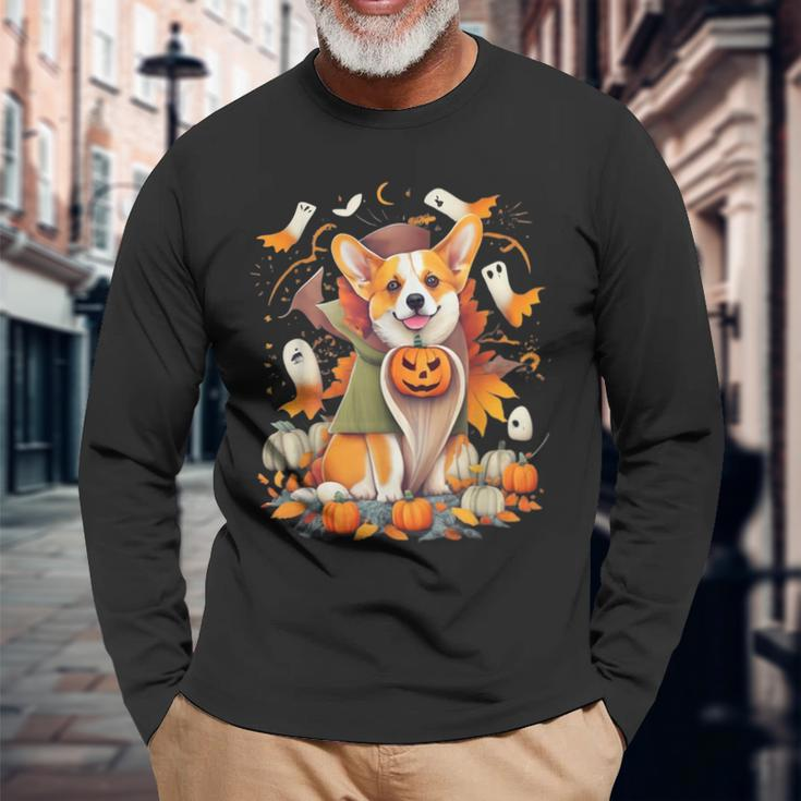 Corgi Witch Cute Halloween Costume For Dog Lover Long Sleeve T-Shirt Gifts for Old Men