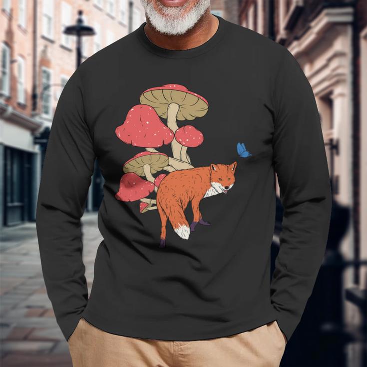 Cottagecore Fox Mushroom Animal Forest Long Sleeve T-Shirt Gifts for Old Men