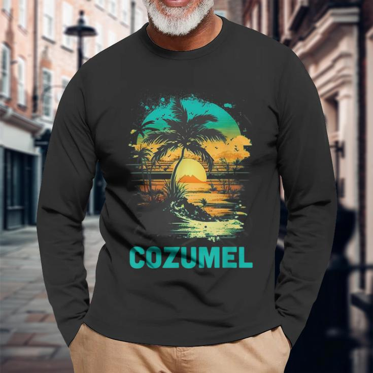 Cozumel Mexico Tropical Sunset Beach Souvenir Vacation Long Sleeve T-Shirt Gifts for Old Men