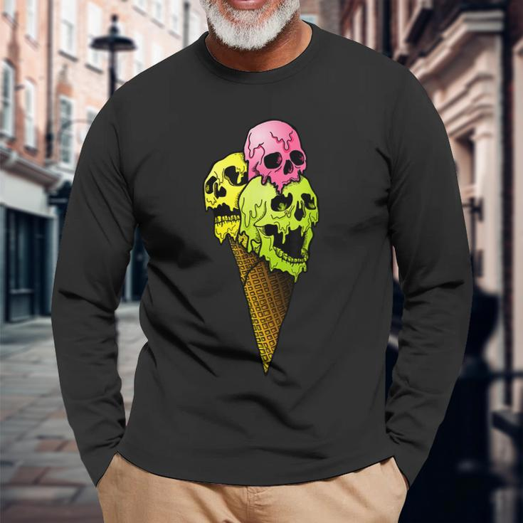 Creepy Skulls Icecream Horror Colorful Halloween Halloween Long Sleeve T-Shirt Gifts for Old Men
