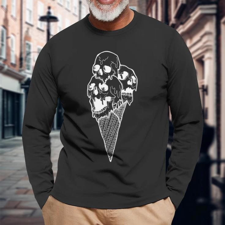 Creepy Skulls Icecream Horror Halloween Halloween Long Sleeve T-Shirt Gifts for Old Men