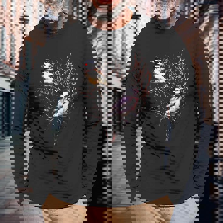 Cute Black Capped Chickadees In Branches Long Sleeve T-Shirt Gifts for Old Men