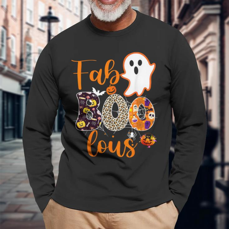 Cute Boo Ghost Halloween Fab Boo Lous Leopard Long Sleeve T-Shirt Gifts for Old Men