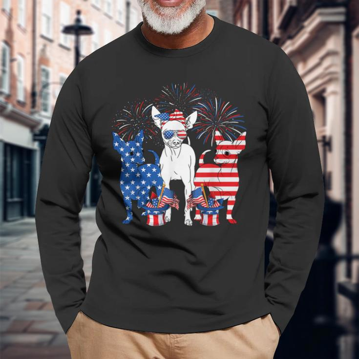 Cute Chihuahua Dogs American Flag Indepedence Day July 4Th Long Sleeve T-Shirt T-Shirt Gifts for Old Men
