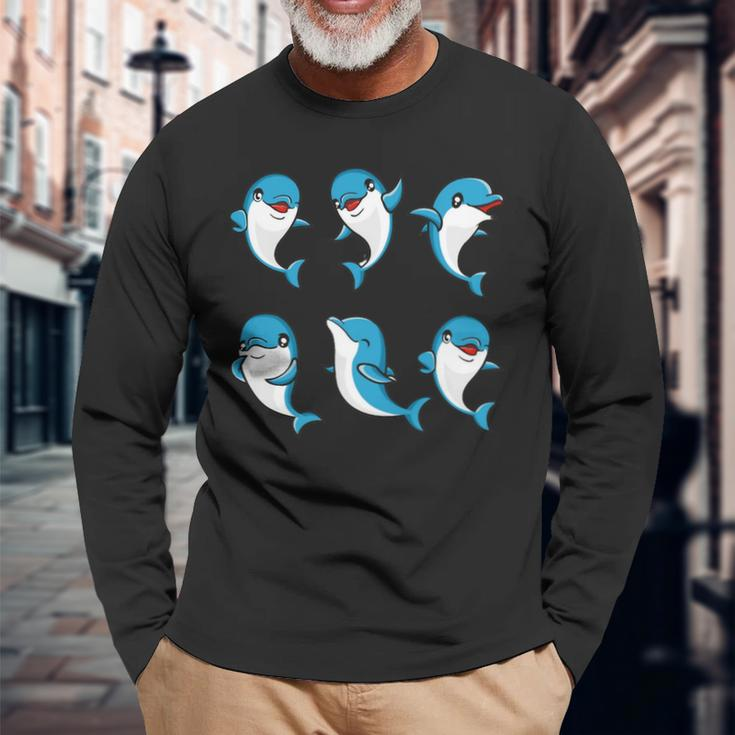 Cute Dolphin Animal Ocean Biologists Dolphin Lover Long Sleeve T-Shirt Gifts for Old Men