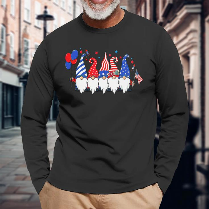 Cute Gnomes American Usa Flag Patriotic Happy 4Th Of July 1 Long Sleeve T-Shirt Gifts for Old Men