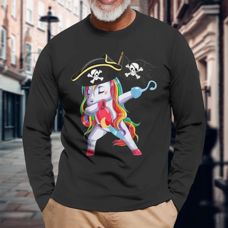 Cute Pirate Unicorn Dabbing Apparel Halloween Costume Long Sleeve T-Shirt Gifts for Old Men