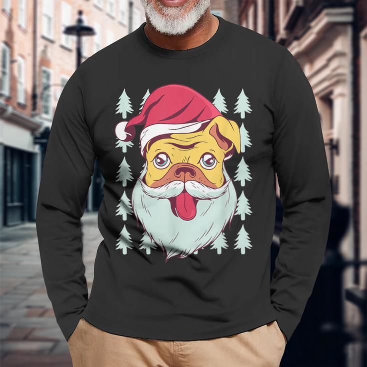 Cute Pug Santa Dog Ugly Christmas Sweater Meme Long Sleeve T-Shirt Gifts for Old Men