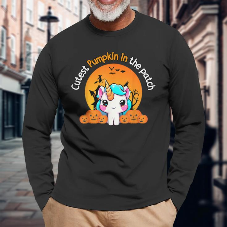 Cutest Pumpkin In The Patch Unicorn Witch Halloween Kawaii Long Sleeve T-Shirt Gifts for Old Men
