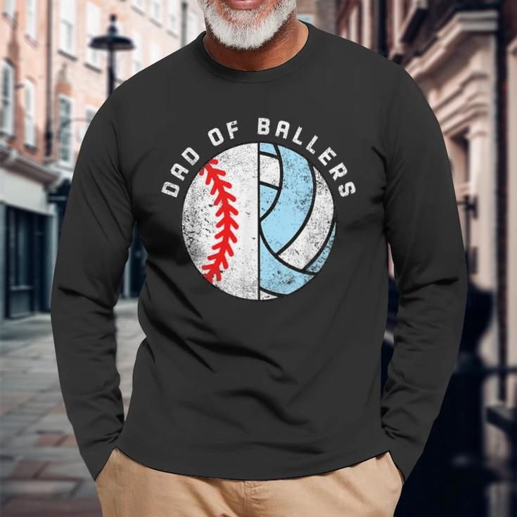 Dad Of Ballers Baseball Volleyball Dad Daddy Papa Long Sleeve T-Shirt Gifts for Old Men