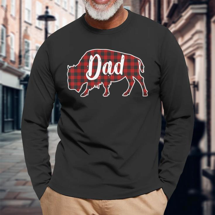 Dad Bison Buffalo Red Plaid Christmas Pajama Long Sleeve T-Shirt Gifts for Old Men