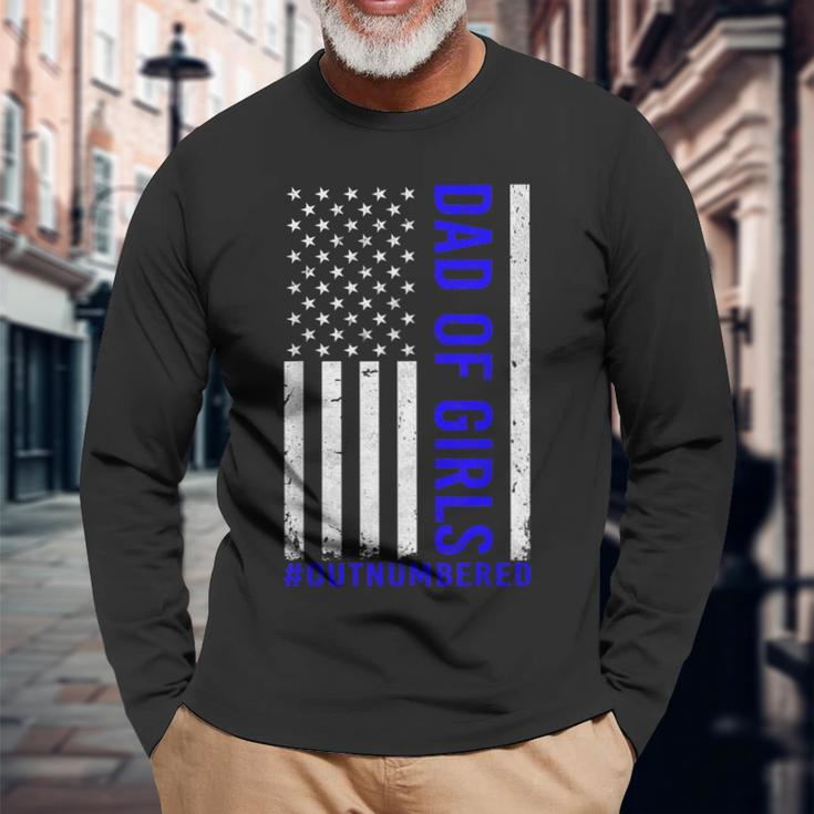 Dad Of Girls Outnumbered Vintage American Flag Fathers Day Long Sleeve T-Shirt Gifts for Old Men