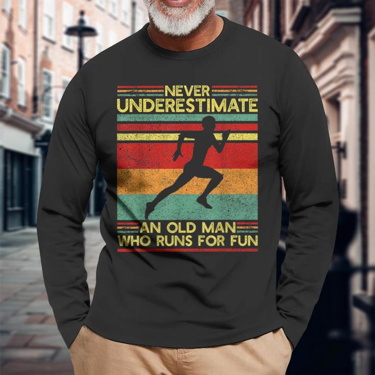 Dad Love Never Underestimate An Old Man Who Runs For Fun Long Sleeve T-Shirt Gifts for Old Men