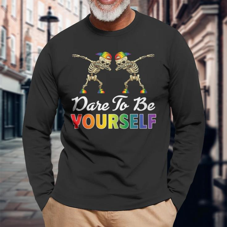 Dare To Be Yourself Cute Lgbt Gay Pride Long Sleeve T-Shirt Gifts for Old Men