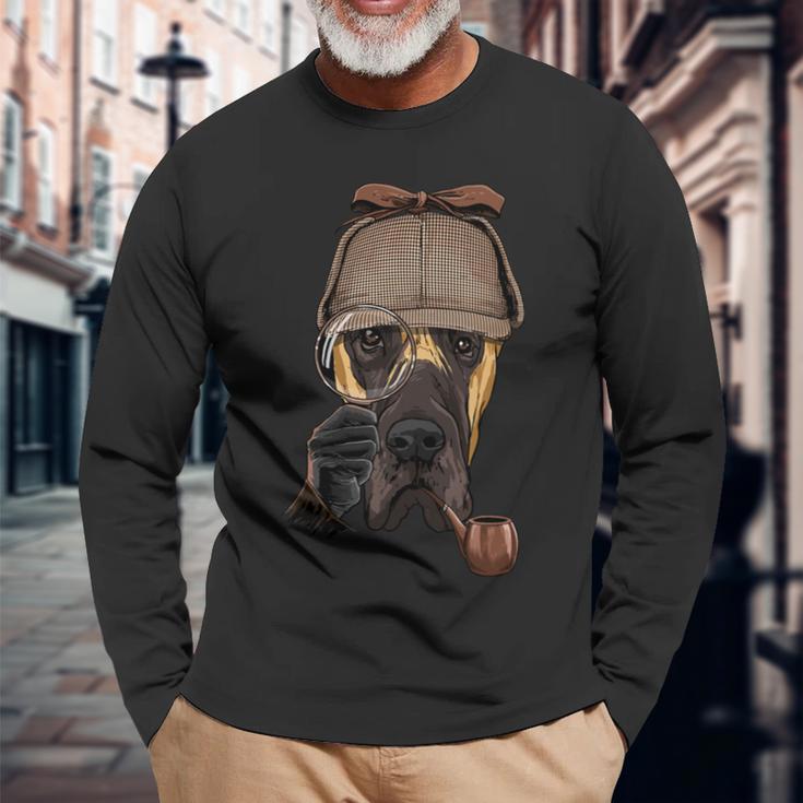 Detective Great Dane Spy Investigator Puppy Animal Dog Lover Long Sleeve T-Shirt Gifts for Old Men