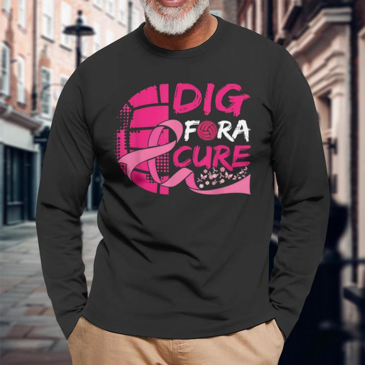 Dig For A Cure Breast Cancer Awareness Volleyball Pink Long Sleeve T-Shirt T-Shirt Gifts for Old Men