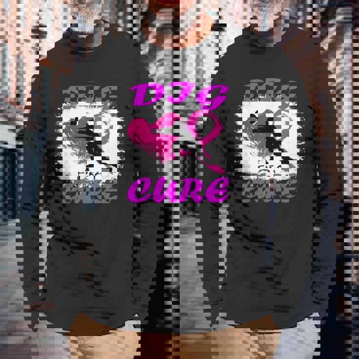 Dig For A Cure Breast Cancer Awareness Volleyball Pink Out Long Sleeve T-Shirt Gifts for Old Men