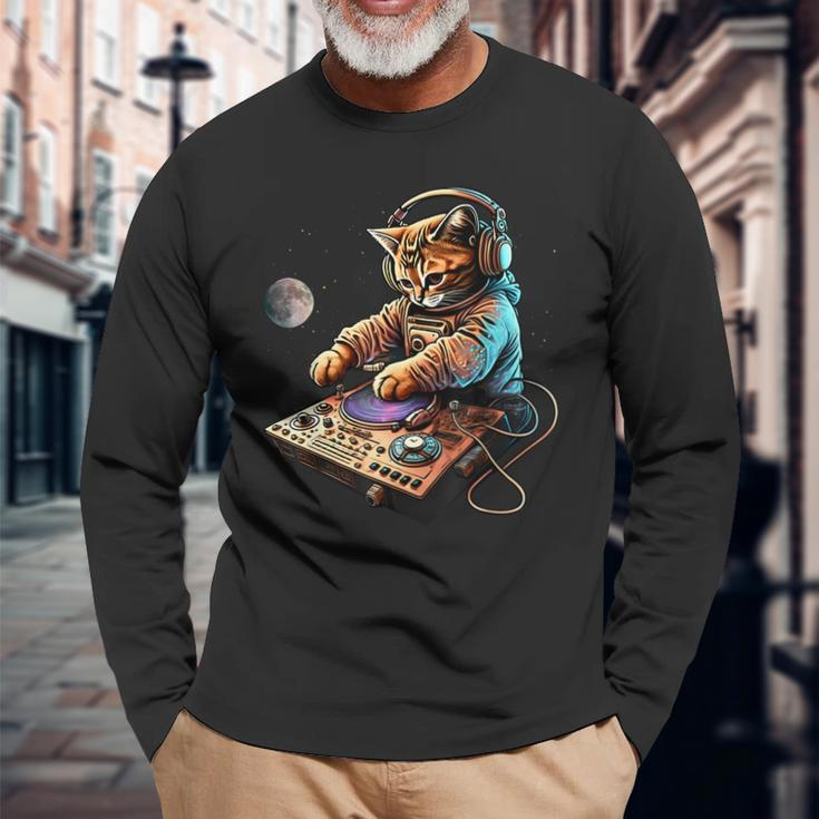Dj Cat Cute Space Cat Disc Jockey Cat In Astronaut Suit Long Sleeve Gifts for Old Men