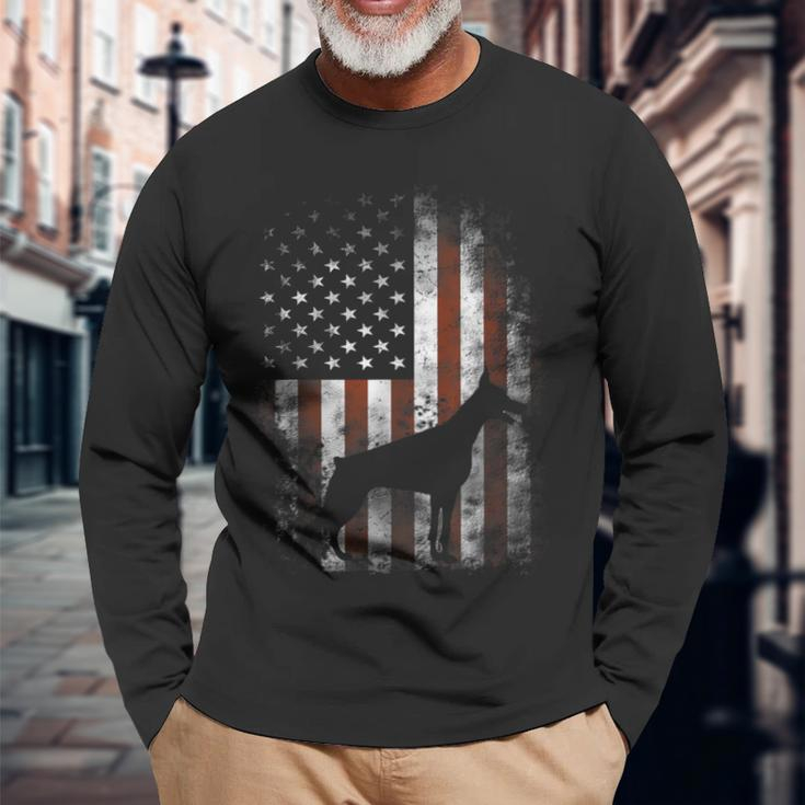 Doberman Pinscher American Flag Patriotic Long Sleeve T-Shirt Gifts for Old Men